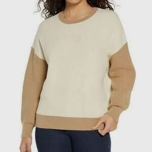 Express Cream and Brown Crewneck Sweater